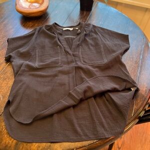 Vince gauze high low cap sleeve v neck top